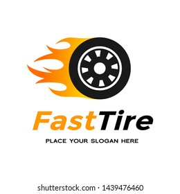 Fast tire with flame vector logo template. 
