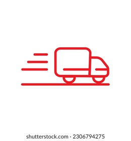 Entrega rápida por vía. Diseño de iconos de línea. Ilustración vectorial para aplicaciones y sitios web. Color rojo.Automóvil de distribución de carga logística.