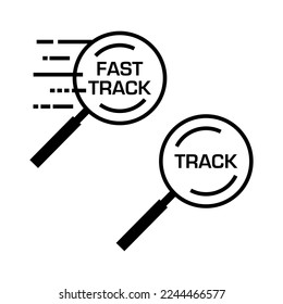 Fast Track Magnifying Glass Icon Series for Shipment delivery boxes, cargo box distribution, export boxes, return parcel symbol design vector illustration.
