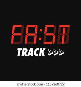 Fast Track Written in Clock Digital Font Line Flat Style Vector Illustration Concept