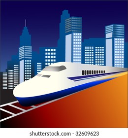 tren rápido 3 con ciudad detrás