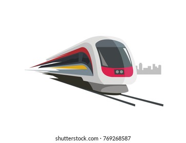 fast train with city building silhouette background