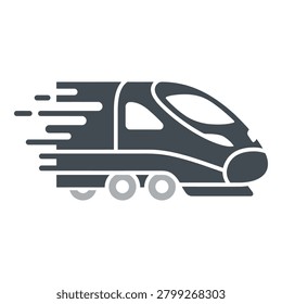 Fast train locomotive moving quickly on railway tracks with motion lines transportation concept icon