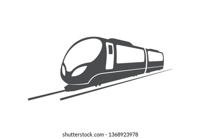 Fast train, locomotive, railway transport symbol isolated on white background.