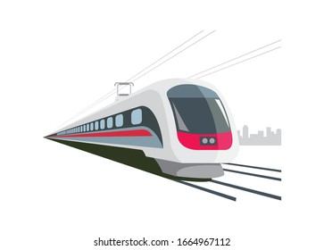 Fast train runs on the double track. Simple flat illustration.
