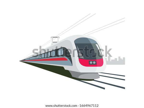 El Tren Rapido Corre Por La Doble Via Simple Ilustracion Plana