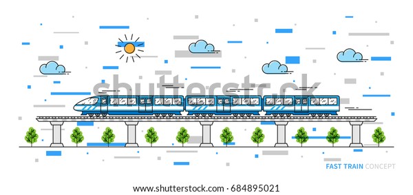 Fast train vector illustration with colorful elements. Train line art ...