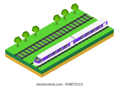 Fast Train. Vector isometric illustration of a Fast Train. Vehicles designed to carry large numbers of passengers. Isolated vector of modern high speed train.
