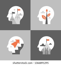 Fast training course, self improvement, personal growth and motivation, positive mindset, potential development, next level mountain, way  up to success, vector icon, flat illustration