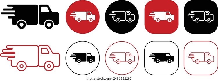Fast truck delivery icon set isolated on white background