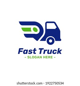 Fast truck location logo design template. Combined with speed symbol and gps map point icon. Concept of supply, distribution, logistics, express, freight, moving, shipping, etc.