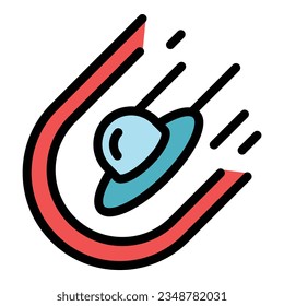Fast ufo icon outline vector. Space alien. Comic astronaut color flat