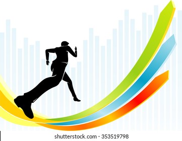 Fast Uptrend Business-Businessman leaping for growth graph