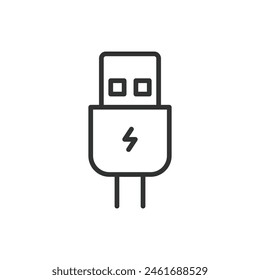 Fast USB charging, in line design. Fast, USB, Charging, Speed, Power, Quick, Cable on white background vector. Fast USB charging editable stroke icon.