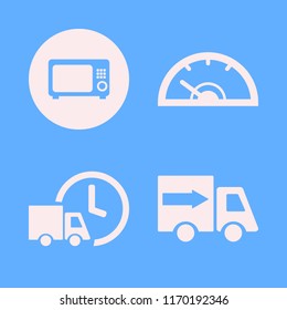 fast vector icons set. with fast delivery truck, speedometer and microwave in set