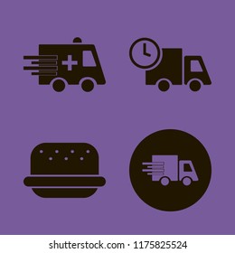 fast vector icons set. with fast delivery truck, ambulance car and burger in set