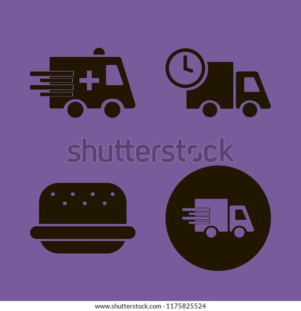 fast vector icons set. with fast delivery
truck, ambulance car and burger in
set