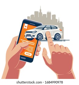 Fast vehicle operations with a mobile application on the Internet. A white car is bought and sold in one touch on a smartphone.