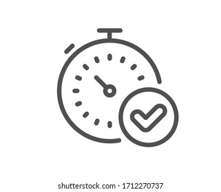 Fast verification line icon. Approved timer sign. Confirmed time symbol. Quality design element. Editable stroke. Linear style fast verification icon. Vector