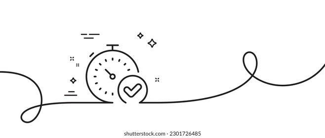 Fast verification line icon. Continuous one line with curl. Approved timer sign. Confirmed time symbol. Fast verification single outline ribbon. Loop curve pattern. Vector