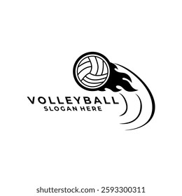 Fast volleyball logo design. Volleyball with flame logo design vector