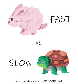 Fast Vs Slow Rabbit Hare Bunny And Turtle Tortoise Hand Drawn Cartoon Run Competition