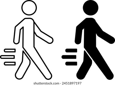 Fast Walk Icons. Black and White Vector Icons of a Fast Walking Man. Sports Walking. Pedestrian pictogram. For Maps, Signs, Diagrams, City Oriented Navigation Applications, and Infographics