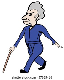 Fast walking old man with a cane apparently in a hurry for some sales shopping