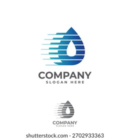 Fast water drop logo in flat vector design style. Vector illustration