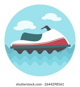 Fast water scooter and boat, luxury boat vector isolated icon. Graph symbol for travel and tourism web site and apps design, logo, app, UI