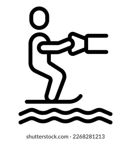 Vector de contorno de icono de esquí acuático rápido. Diversión de vacaciones. Surfista de buceo