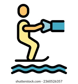 Fast water ski icon outline vector. Vacation fun. Diving surfer color flat