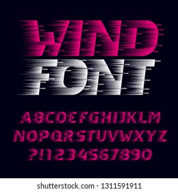 Fast wind alphabet font. Speed effect letters, numbers and symbols. Stock vector typeface for your design. Easy color change.