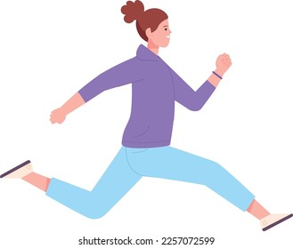Fast woman running. Hurrying person. Rushing character isolated on white background