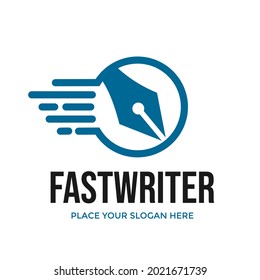 Fast writer vector logo template. This design use pen and speed symbol. Suitable for business, education, course