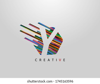 Fast Y Letter Logo. Creative Modern Abstract Geometric Initial Y Design, made of various colorful pop art strips shapes  
