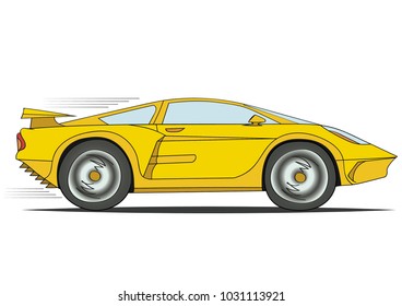 Fast yellow cartoonish sports car