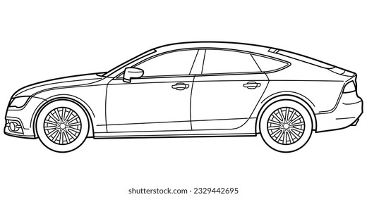 Fastback sport car. Side view shot. Outline doodle vector illustration	