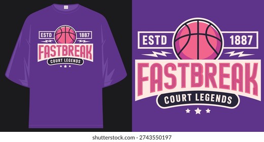 fastbreak court legends estd 1887 basketball sports collegiate varsity athletic apparel t shirt design vector illustration artwork
