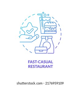 Fast-casual restaurant blue gradient concept icon. Food service business abstract idea thin line illustration. Fast food chain. Casual atmosphere. Isolated outline drawing. Myriad Pro-Bold font used