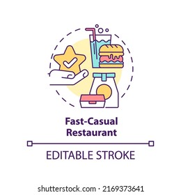 Fast-casual restaurant concept icon. Food service business abstract idea thin line illustration. Fast food chain. Isolated outline drawing. Editable stroke. Arial, Myriad Pro-Bold fonts used