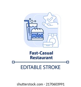 Fast-casual restaurant light blue concept icon. Food service business abstract idea thin line illustration. Fast food. Isolated outline drawing. Editable stroke. Arial, Myriad Pro-Bold fonts used