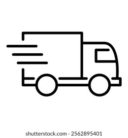 A fast-driving truck, symbolizing swift delivery, efficient transportation, and quick logistics round line vector icon with editable stroke