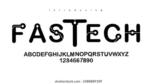 Fastech es la tecnología digital Fuentes alfabéticas modernas mínimas. Tipografía minimalista urbano digital neón futuro creativo logo fuente. Ilustración vectorial. Futuro 