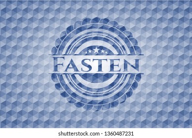 Fasten blue polygonal badge.