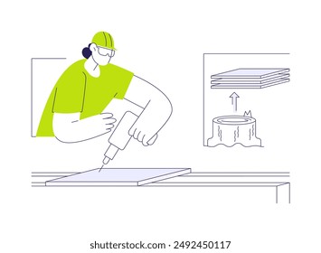 Sujeción de suelo de Ilustración vectorial de concepto abstracto. Reparador con un taladro instalando un piso, parquet de madera, trabajos interiores rudos, construcción residencial metáfora abstracta.