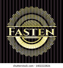 Fasten gold emblem or badge. Vector Illustration. Detailed.