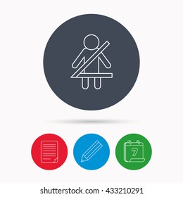 Fasten seat belt icon. Human silhouette sign. Calendar, pencil or edit and document file signs. Vector