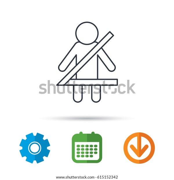 Fasten seat belt icon. Human silhouette sign.
Calendar, cogwheel and download arrow signs. Colored flat web
icons. Vector