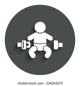 Fasten Seat Belt Sign Icon. Child Safety In Accident. Gray Flat Button With Shadow. Modern UI Website Navigation. Vector